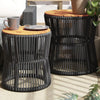 Schwarzer Hilte Beistelltisch (2-teilige Holzplatte Polyrattan)