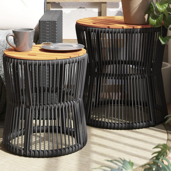 Schwarzer Hilte Beistelltisch (2-teilige Holzplatte Polyrattan)