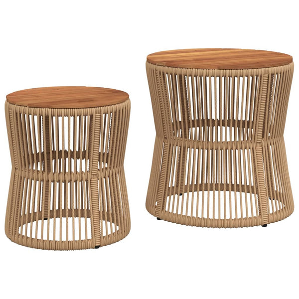 Beige Hilte Beistelltische (2er Set Holztischplatte Polyrattan)