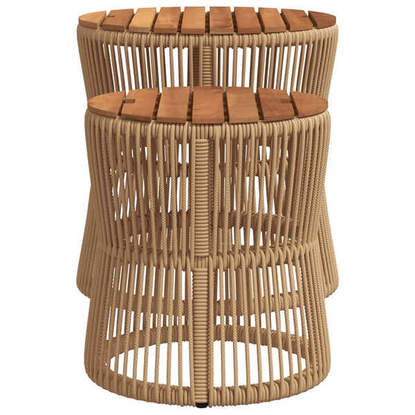 Beige Hilte Beistelltische (2er Set Holztischplatte Polyrattan)