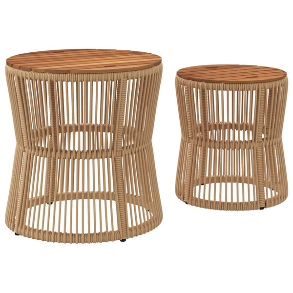 Beige Hilte Beistelltische (2er Set Holztischplatte Polyrattan)