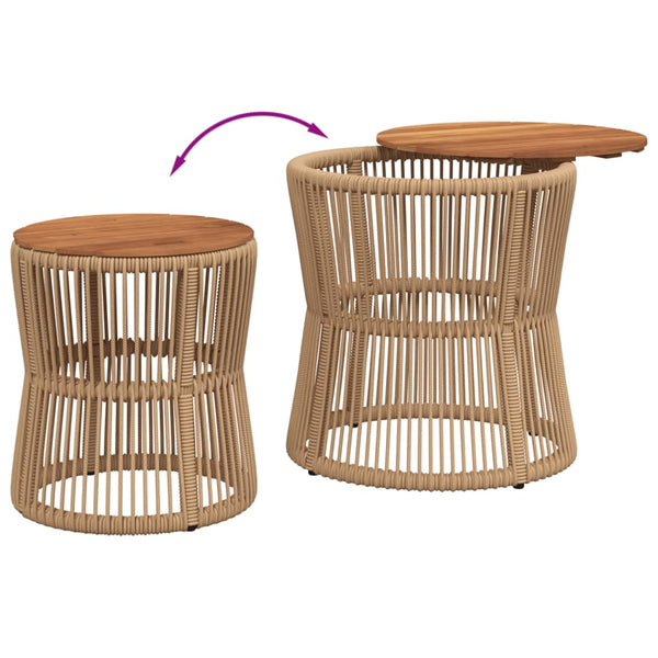 Beige Hilte Beistelltische (2er Set Holztischplatte Polyrattan)