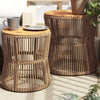 Beige Hilte Beistelltische (2er Set Holztischplatte Polyrattan)