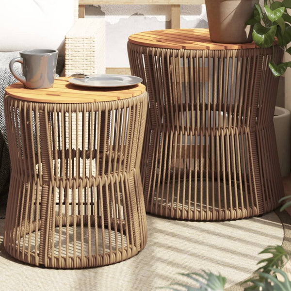 Beige Hilte Beistelltische (2er Set Holztischplatte Polyrattan)