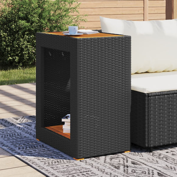 Schwarzer Gartenseitentisch Serafetin 60x40x75cm (Polyrattan mit Holzplatte)