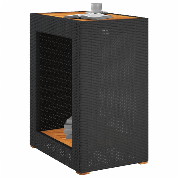 Schwarzer Gartenseitentisch Serafetin 60x40x75cm (Polyrattan mit Holzplatte)