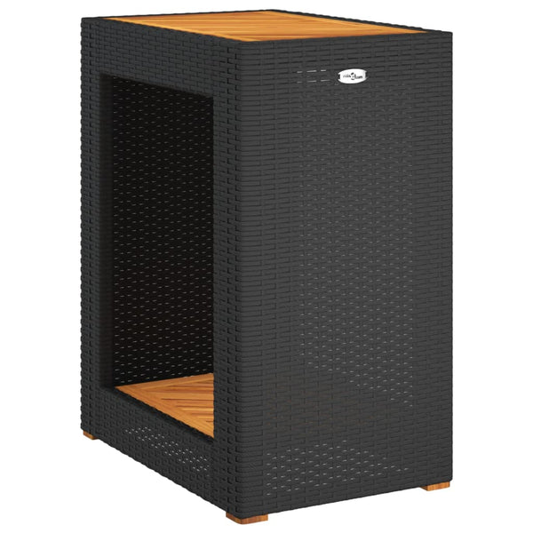 Schwarzer Gartenseitentisch Serafetin 60x40x75cm (Polyrattan mit Holzplatte)