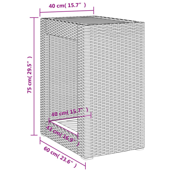 Schwarzer Gartenseitentisch Serafetin 60x40x75cm (Polyrattan mit Holzplatte)