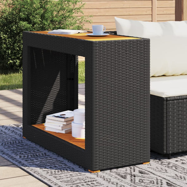 Schwarzer Gartentisch Serafetin 100x40x75cm (Polyrattan mit Holzplatte)