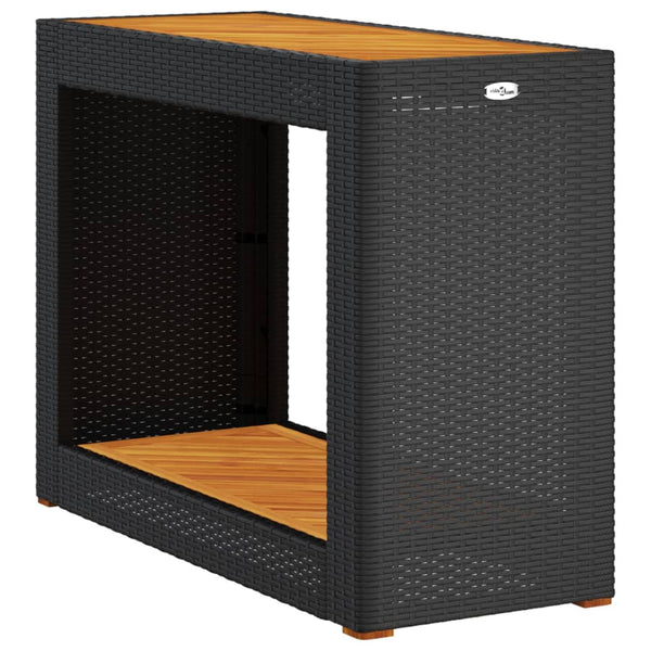 Schwarzer Gartentisch Serafetin 100x40x75cm (Polyrattan mit Holzplatte)