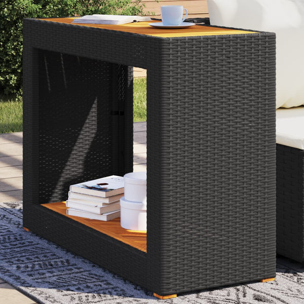 Schwarzer Gartentisch Serafetin 100x40x75cm (Polyrattan mit Holzplatte)