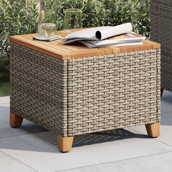 Grauer Gartentisch Carabus 45x45x37cm (Polyrattan und Akazienholz)