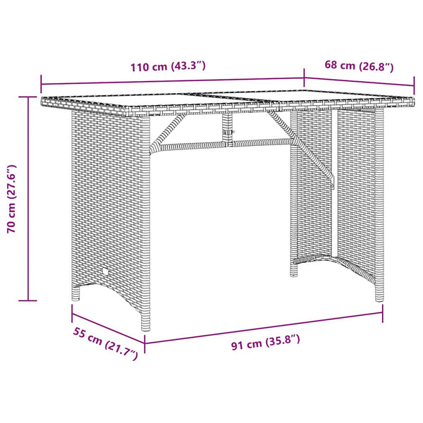 Brauner Gartentisch Glenwood 110x68x70cm (Polyrattan)