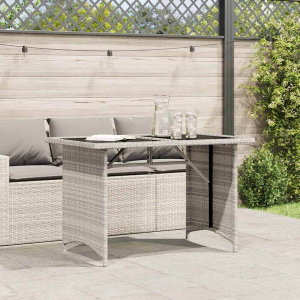 Grauer Gartentisch mit Glasplatte Glenwood 110x68x70cm (Polyrattan)