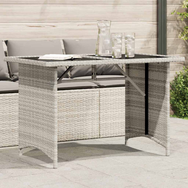 Grauer Gartentisch mit Glasplatte Glenwood 110x68x70cm (Polyrattan)