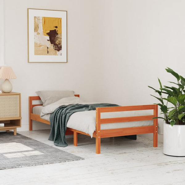 Braun-Beige Bettgestell Bitboaca 90x200cm (Kiefer)