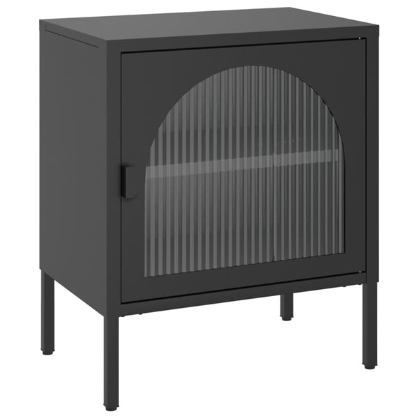 Schwarze Nachttische Gabriolena 50x35x60cm (2 Stück, Glas und Stahl)