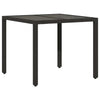 Schwarzer Gartentisch Teodosea 90x90x75cm (Polyrattan mit Glasplatte)