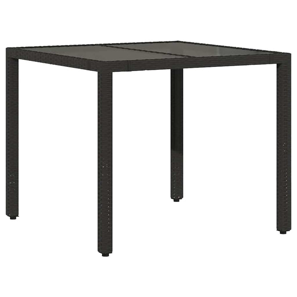 Schwarzer Gartentisch Teodosea 90x90x75cm (Polyrattan mit Glasplatte)