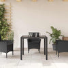 Schwarzer Gartentisch Teodosea 90x90x75cm (Polyrattan mit Glasplatte)