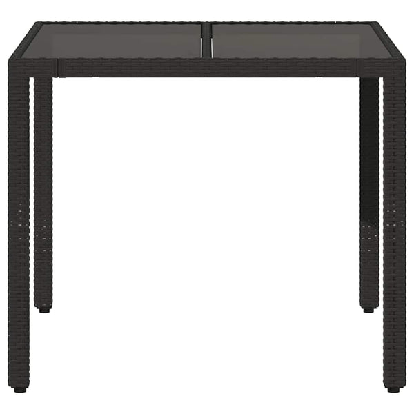 Schwarzer Gartentisch Teodosea 90x90x75cm (Polyrattan mit Glasplatte)