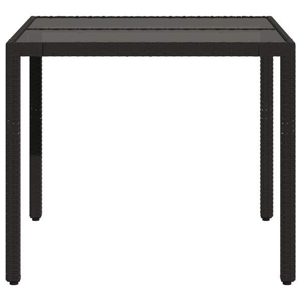 Schwarzer Gartentisch Teodosea 90x90x75cm (Polyrattan mit Glasplatte)