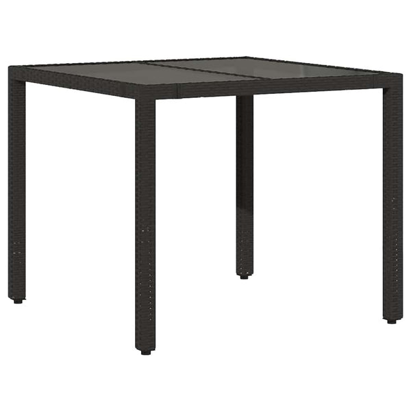 Schwarzer Gartentisch Teodosea 90x90x75cm (Polyrattan mit Glasplatte)