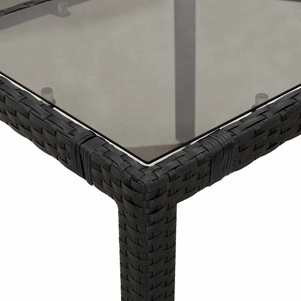 Schwarzer Gartentisch Teodosea 90x90x75cm (Polyrattan mit Glasplatte)