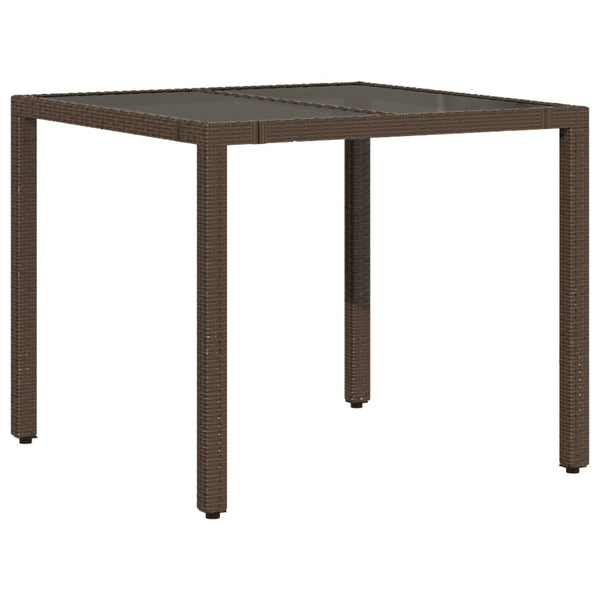 Brauner Gartentisch Teodosea 90x90x75cm (Polyrattan mit Glasplatte)