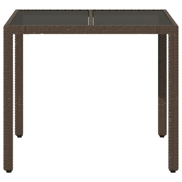 Brauner Gartentisch Teodosea 90x90x75cm (Polyrattan mit Glasplatte)