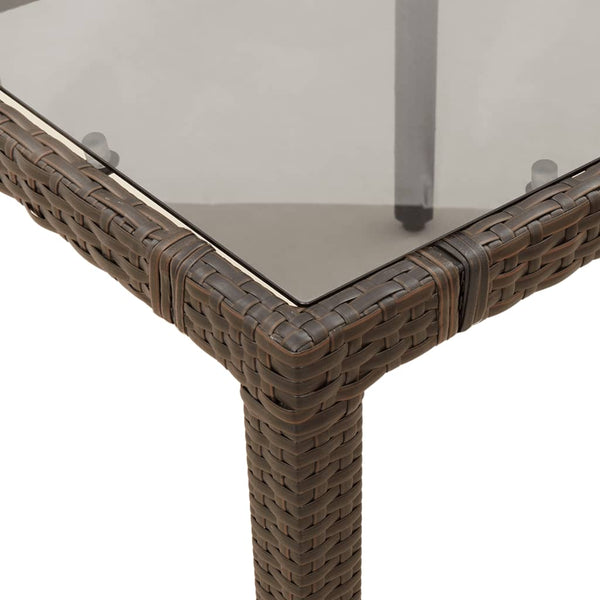 Brauner Gartentisch Teodosea 90x90x75cm (Polyrattan mit Glasplatte)