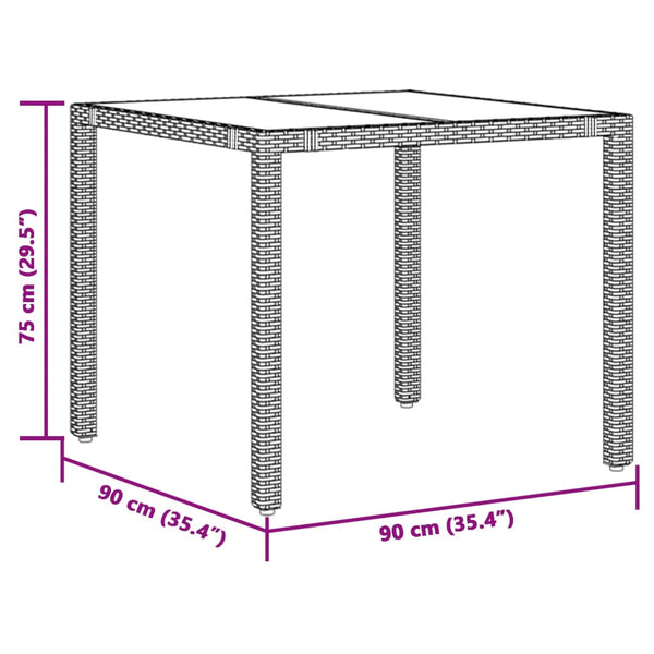 Brauner Gartentisch Teodosea 90x90x75cm (Polyrattan mit Glasplatte)