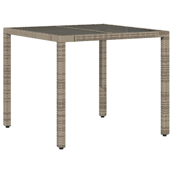 Grauer Gartentisch Teodosea 90x90x75cm (Polyrattan mit Glasplatte)