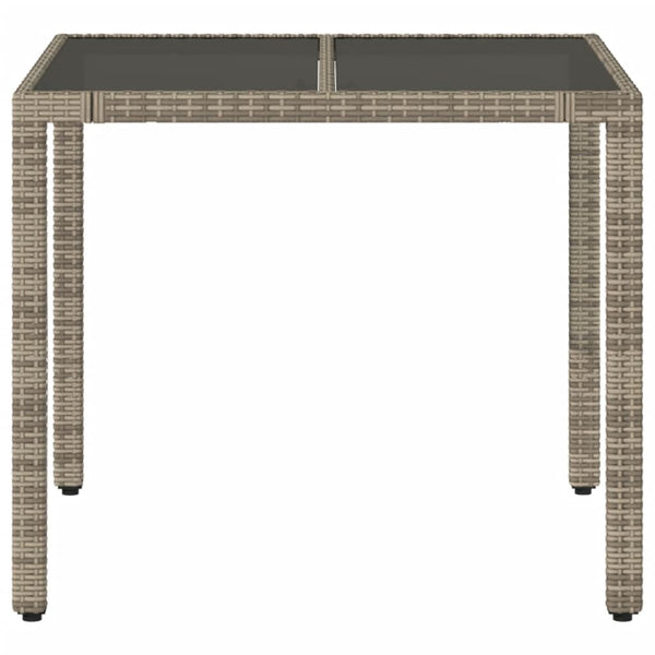 Grauer Gartentisch Teodosea 90x90x75cm (Polyrattan mit Glasplatte)