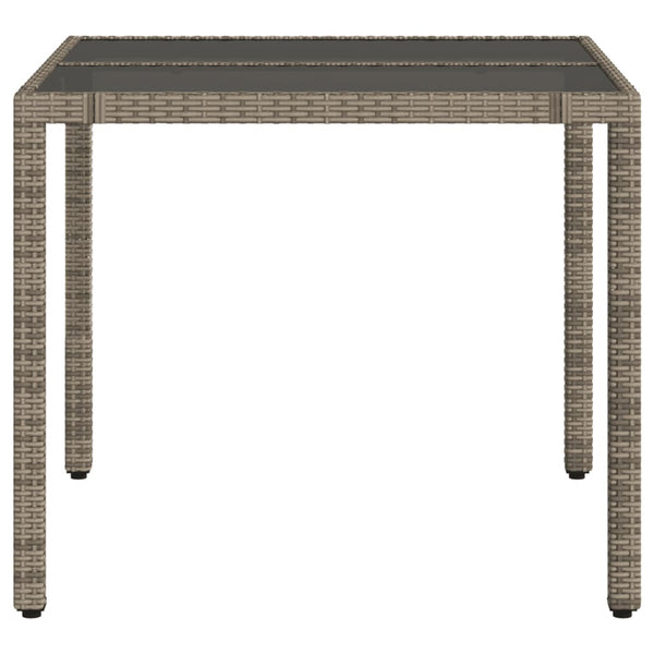 Grauer Gartentisch Teodosea 90x90x75cm (Polyrattan mit Glasplatte)