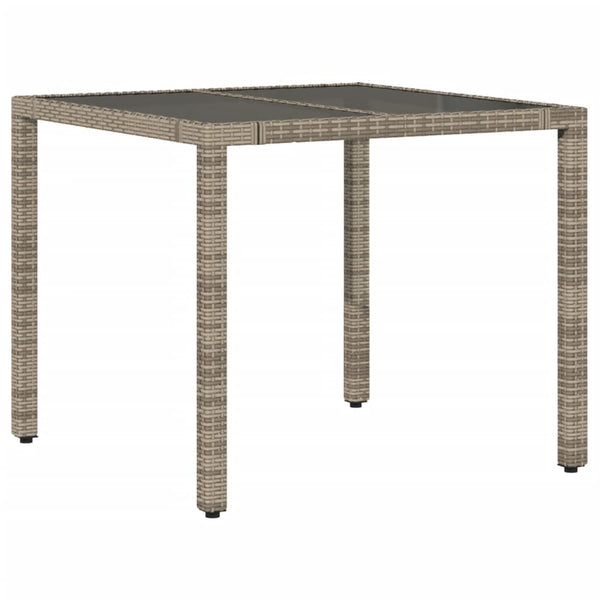 Grauer Gartentisch Teodosea 90x90x75cm (Polyrattan mit Glasplatte)