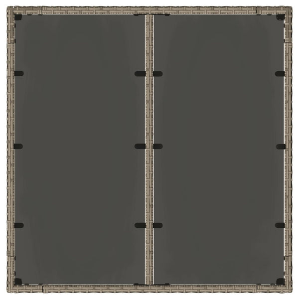 Grauer Gartentisch Teodosea 90x90x75cm (Polyrattan mit Glasplatte)