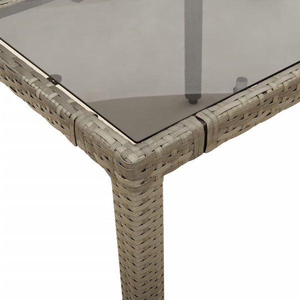 Grauer Gartentisch Teodosea 90x90x75cm (Polyrattan mit Glasplatte)
