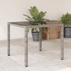Grauer Gartentisch Teodosea 90x90x75cm (Polyrattan mit Glasplatte)
