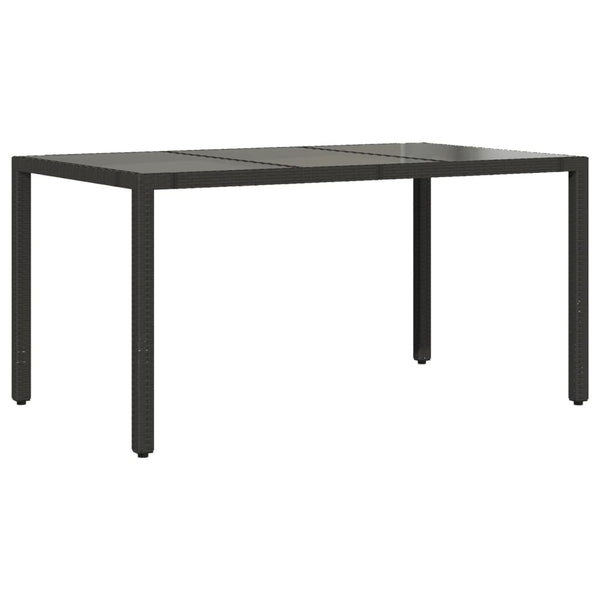 Schwarzer Gartentisch mit Glasplatte Teodosea 150x90x75cm (Polyrattan)