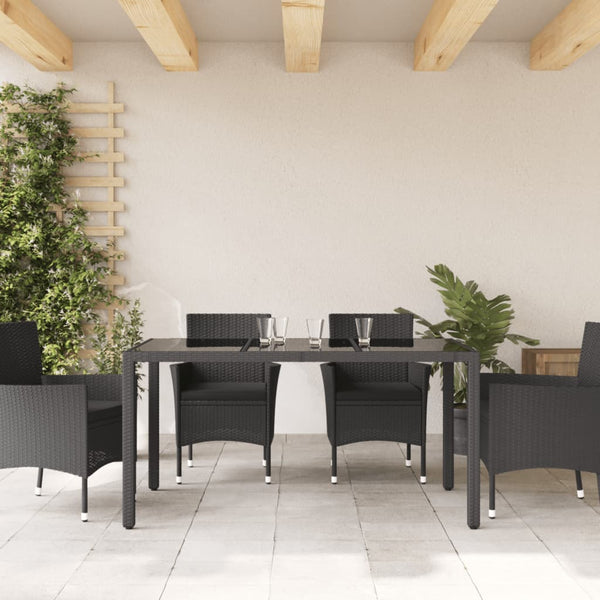 Schwarzer Gartentisch mit Glasplatte Teodosea 150x90x75cm (Polyrattan)