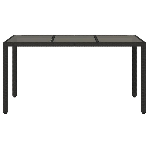 Schwarzer Gartentisch mit Glasplatte Teodosea 150x90x75cm (Polyrattan)