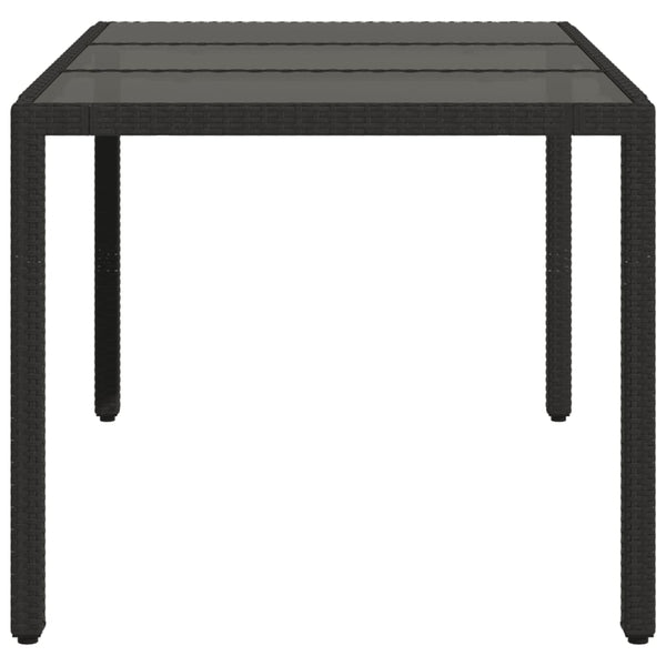 Schwarzer Gartentisch mit Glasplatte Teodosea 150x90x75cm (Polyrattan)