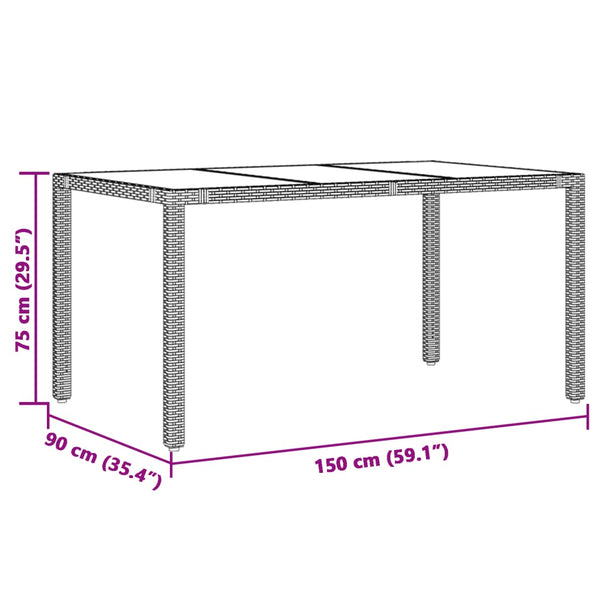Schwarzer Gartentisch mit Glasplatte Teodosea 150x90x75cm (Polyrattan)