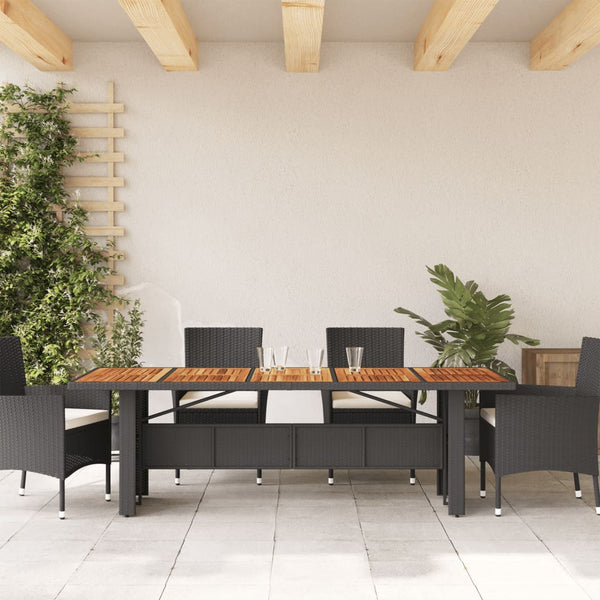 Schwarzer Gartentisch mit Akazienholzplatte Teodosea 240x90x75cm (Polyrattan)