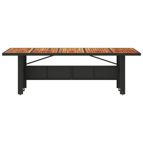 Schwarzer Gartentisch mit Akazienholzplatte Teodosea 240x90x75cm (Polyrattan)