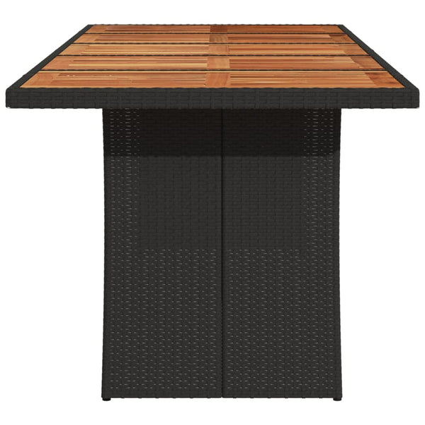 Schwarzer Gartentisch mit Akazienholzplatte Teodosea 240x90x75cm (Polyrattan)
