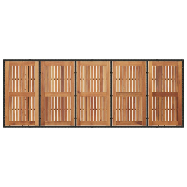 Schwarzer Gartentisch mit Akazienholzplatte Teodosea 240x90x75cm (Polyrattan)
