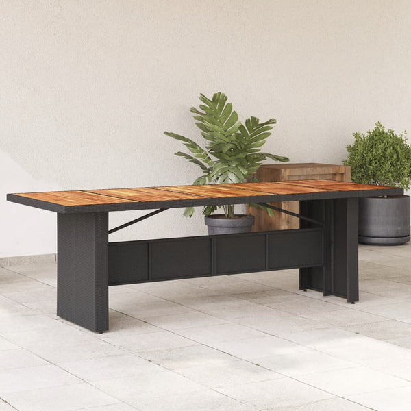Schwarzer Gartentisch mit Akazienholzplatte Teodosea 240x90x75cm (Polyrattan)
