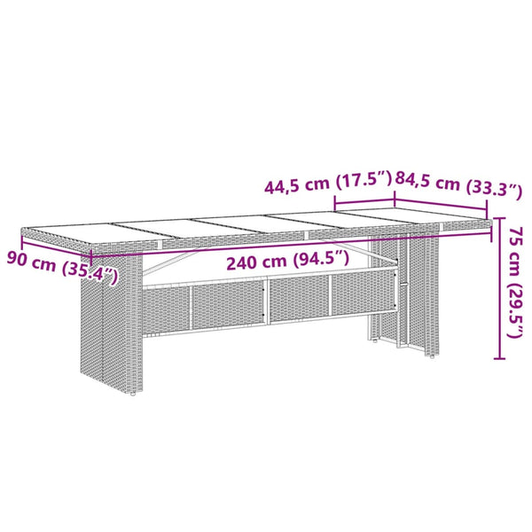 Schwarzer Gartentisch Teodosea 240x90x75cm (Polyrattan)